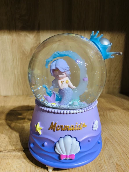Kar Küresi Büyük Boy Püskürtmeli Işıklı Müzikli Denizkızı Mor ürün görseli