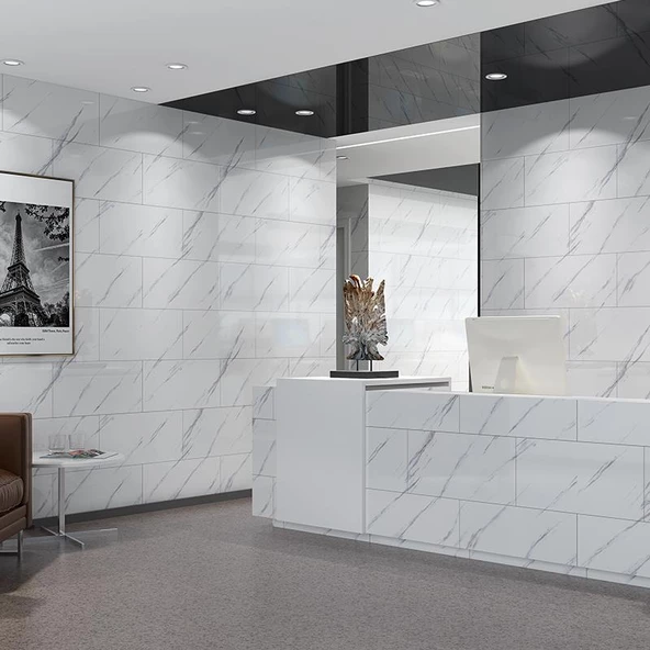 Renkli Duvarlar Tezgah Arası Kendinden Yapışkanlı PVC Beyaz Kaplama Paneli 30x60 cm - Resim 5