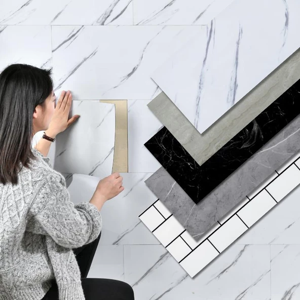 Renkli Duvarlar Tezgah Arası Kendinden Yapışkanlı PVC Beyaz Kaplama Paneli 30x60 cm - Resim 7