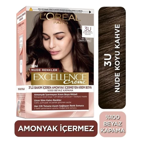 Loreal Paris Excellence Creme Saç Boyası 3U Nude Koyu Kahve ürün görseli 1