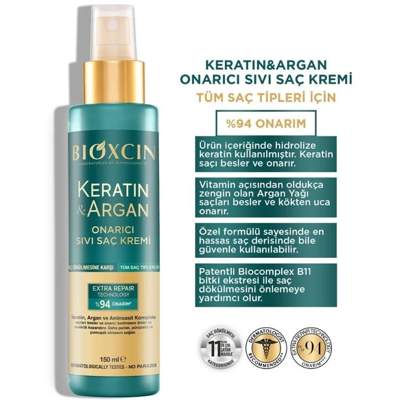 Bioxcin Keratin & Argan Onarıcı Sıvı Saç Bakım Kremi 150ml - 2