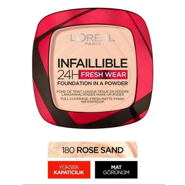 Loreal Paris Infaillible 24h Fresh Wear Pudra Fondöten 180 Rose Sand