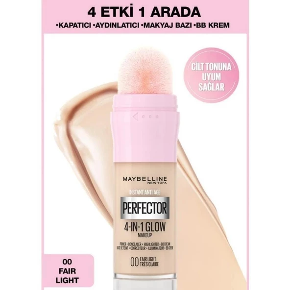 Maybelline New York Instant Perfector Glow 4 Etki 1 Arada Fondöten 00 Fair Light 20ml