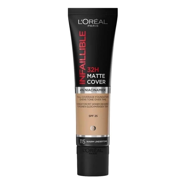 Loreal Paris Infaillible 24H Matte Cover Kapatıcı Fondöten-115 Warm Undertone 30ml