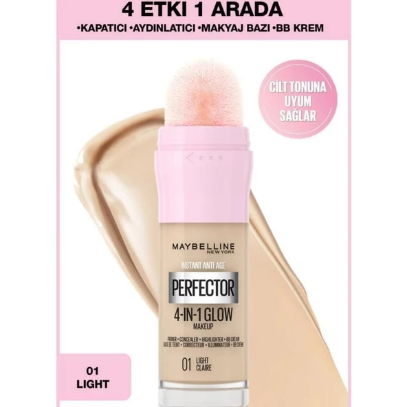 Maybelline New York Instant Perfector Glow 4 Etki 1 Arada Fondöten 01 Light 20ml