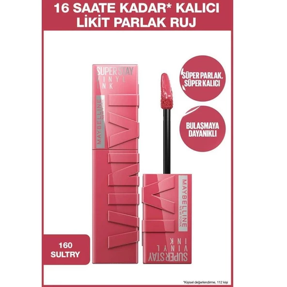 Maybelline New York Super Stay Vinyl Ink Likit Parlak Ruj 160 Sultry - Resim 2
