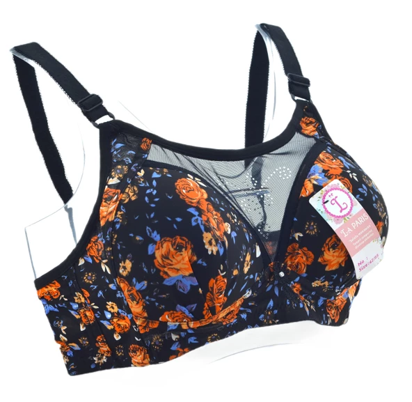 La Paris Çiçek Desenli Süngerli Siyah Sütyen NO:64 - 2