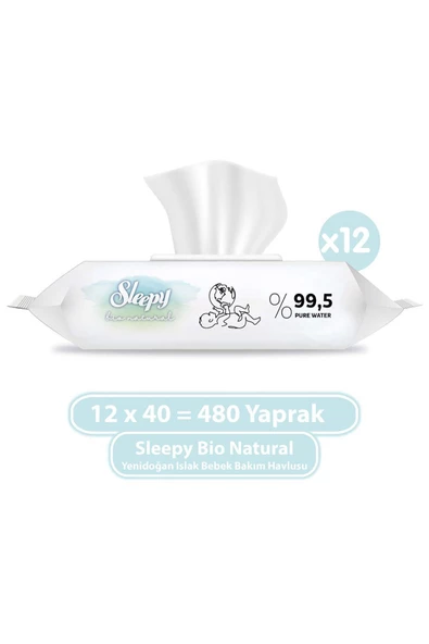 Sleepy Bio Natural 40 Yaprak 12'li Paket Islak Mendil