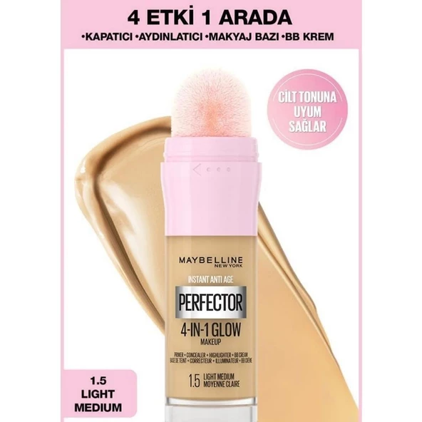 Maybelline New York Instant Perfector Glow 4 Etki 1 Arada Fondöten 1.5 Light Medium 20ml