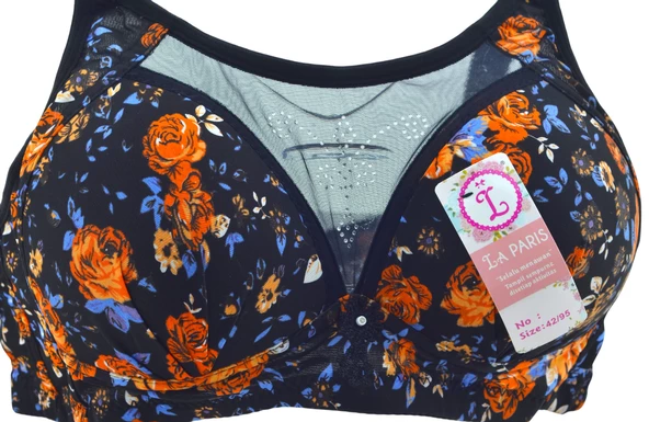 La Paris Çiçek Desenli Süngerli Siyah Sütyen NO:64 - 3
