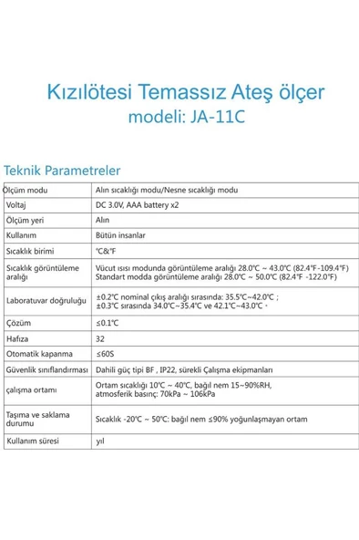 Temassız Ateş Ölçer Kızıl Ötesi Vücut Ve Alından Termometre Ja-11c - 7
