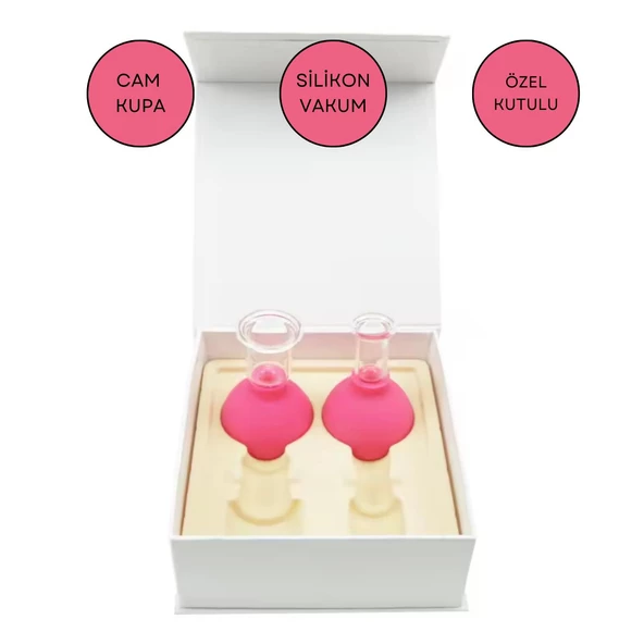 Silikon Vakumlu Cam Yüz Masaj Kupası 2'li Set Gül Pembe Renk ürün görseli