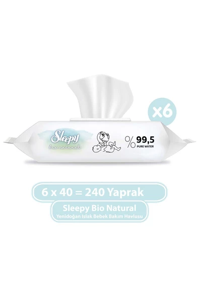 Sleepy Bio Natural 40 Yaprak 6'lı Paket Islak Mendil