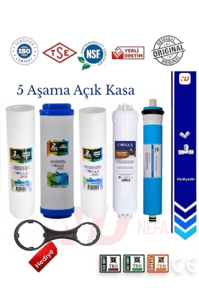 Conax Su Arıtma Cihazı Açık Kasa Filtre Takımı 5 Li Set, Nfs Onaylı , Benc Membranlı