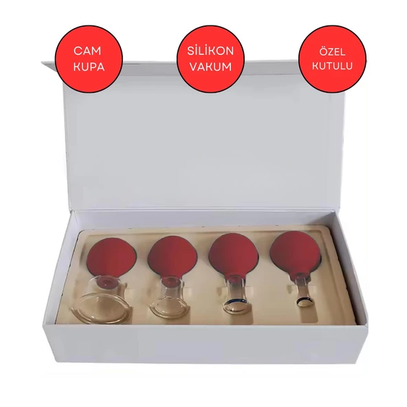 Silikon Vakumlu Cam Yüz Masaj Kupası 4'lü Set Kırmızı Renk ürün görseli