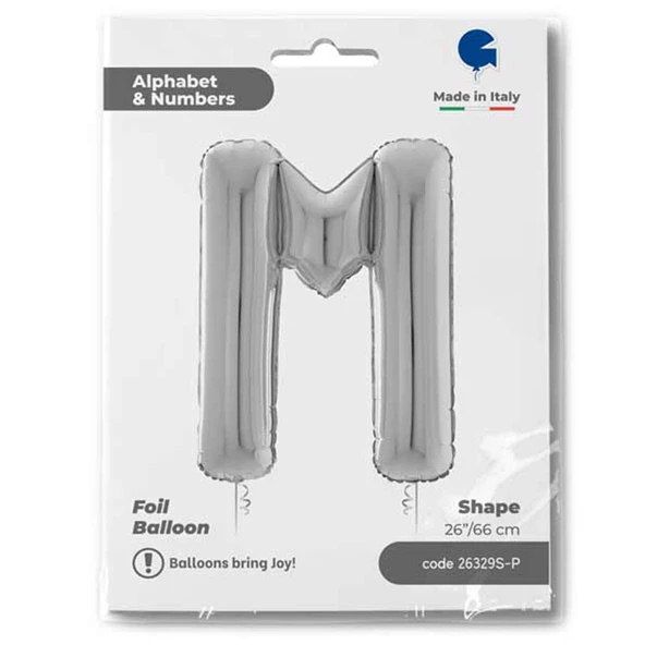 M Harf Grabo Gümüş Folyo Balon 66 cm - Resim 2
