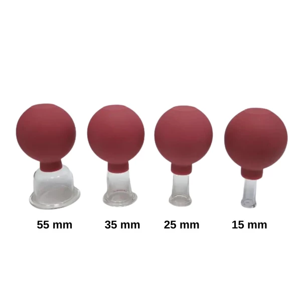 Silikon Vakumlu Cam Yüz Masaj Kupası 4'lü Set Kırmızı Renk - Resim 2