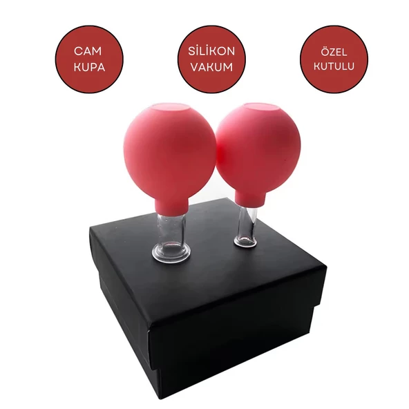 Silikon Vakumlu Cam Yüz Masaj Kupası 2'li Set Kırmızı Renk ürün görseli