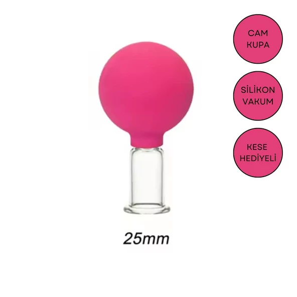 Silikon Vakumlu Yüz ve Boyun İçin Cam Masaj Kupası No:2 Gül Pembe Renk ürün görseli
