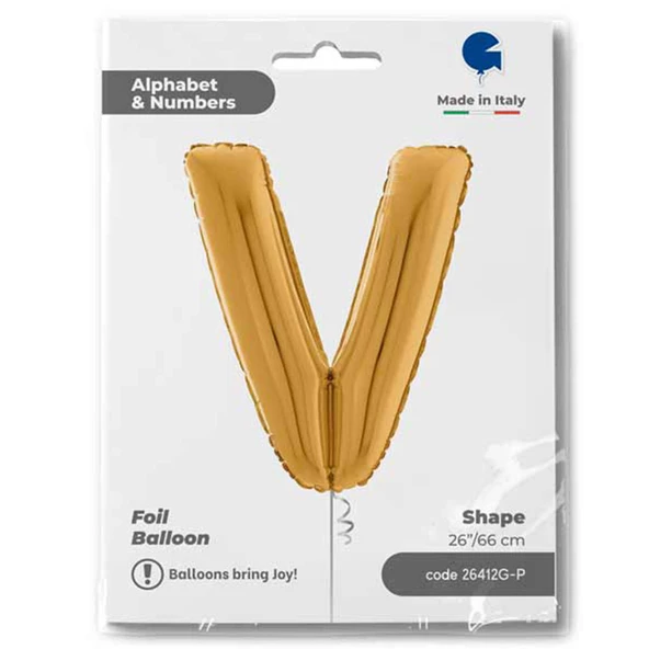 V Harf Grabo Altın Folyo Balon 66 cm - Resim 2