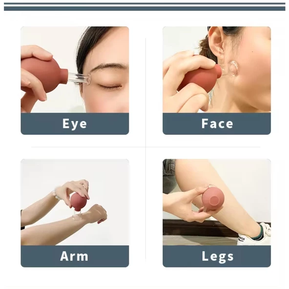 Silikon Vakumlu Cam Yüz Masaj Kupası 4'lü Set Kırmızı Renk - Resim 4