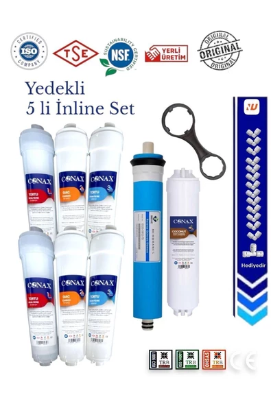 Conax Tüm Kapalı Kasalar için 5+3 AŞama 1.5 yıllık Inline Filtre Seti Anahtar ve Dirsek Hediyeli