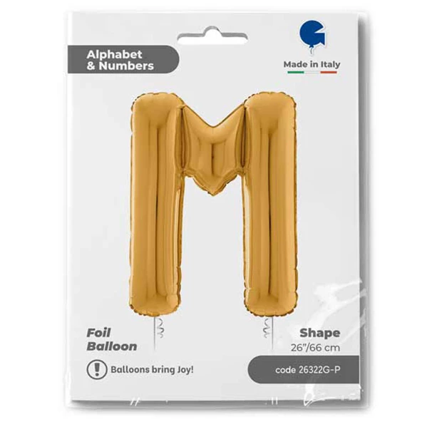 M Harf Grabo Altın Folyo Balon 66 cm - 2