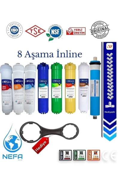 Conax Tüm Kapalı Kasalar için 8 Aşama (ORJİNAL YENİ SERİ ) İnline Filtre Seti, Anahtar ve Dirsek Hediyeli