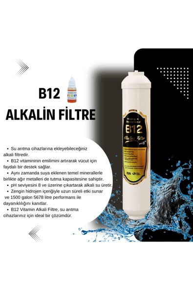 Pure Health B12 destekleyici Alkali Filtre Ph 8+ (Her model ve marka su arıtma cihazıyla uyumlu)