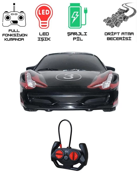 Ctoys Scaled Rc Model 27 Mhz Full Fonksiyonlu Uzaktan Kumandalı Ferrari Siyah Araba QX3688 6 - 3