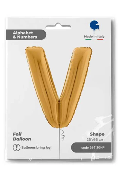 V Harf Grabo Altın Folyo Balon 66 cm - Resim 4