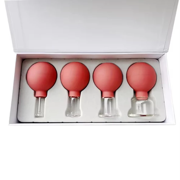 Silikon Vakumlu Cam Yüz Masaj Kupası 4'lü Set Kırmızı Renk - Resim 3