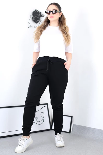 Kadın Bel Lastikli ve Paçası Manşetli Jogger Eşofman Altı - 2