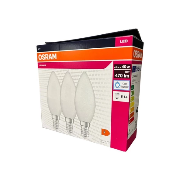 Osram 4,9=40 Watt Led Klasik Mum Ampul Beyaz Işık 3 lü Paket 470 Lümen