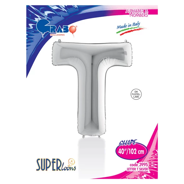 T Harf Grabo Gümüş Folyo Balon 102 cm - Resim 2