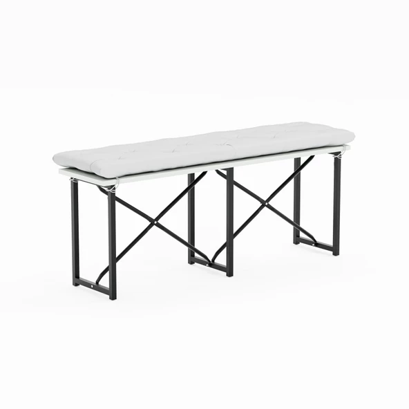 Eportatif Mutfak Bahçe Minderli Bank Sandalye Düz Bank Sandalye Bench Beyaz 1545 - 5