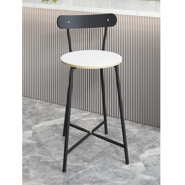 Eportatif Bar Sandalyesi Oval Mutfak Taburesi Beyaz 1512