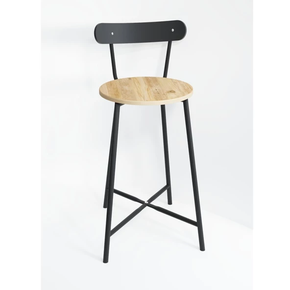 Eportatif Bar Sandalyesi Oval Mutfak Taburesi Çam 1511 - 6