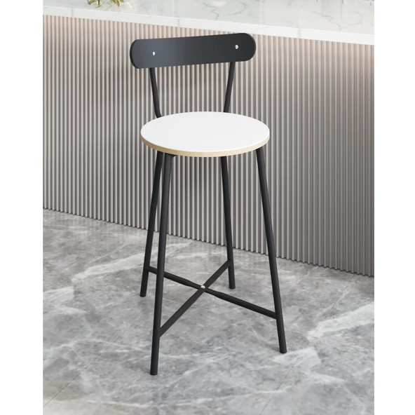 Eportatif Bar Sandalyesi Oval Mutfak Taburesi Beyaz 1512 - 2