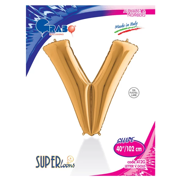 V Harf Grabo Altın Folyo Balon 102 cm - Resim 2
