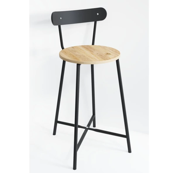 Eportatif Bar Sandalyesi Oval Mutfak Taburesi Çam 1511 - 4