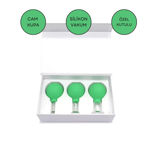 Silikon Vakumlu Cam Yüz Masaj Kupası 3'lü Set Açık Yeşil Renk ürün görseli