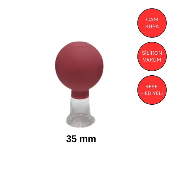 Silikon Vakumlu Yüz ve Boyun İçin Cam Masaj Kupası No:3 Kırmızı Renk ürün görseli 1