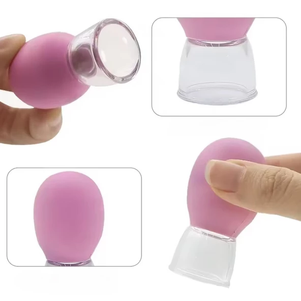 Mini Silikon Vakumlu Mika Yüz Masaj Kupası 2'li Set Mor Renk - Resim 4