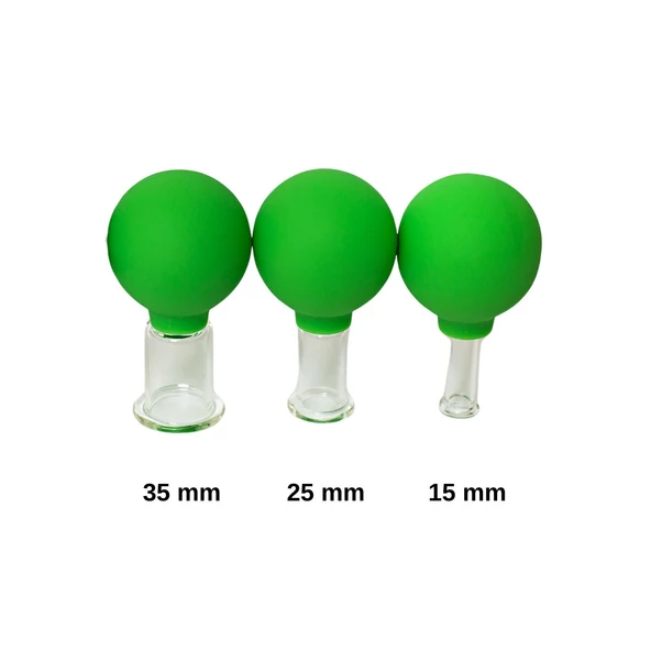 Silikon Vakumlu Cam Yüz Masaj Kupası 3'lü Set Açık Yeşil Renk - Resim 2