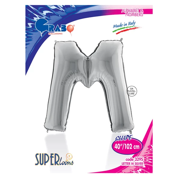 M Harf Grabo Gümüş Folyo Balon 102 cm - Resim 2