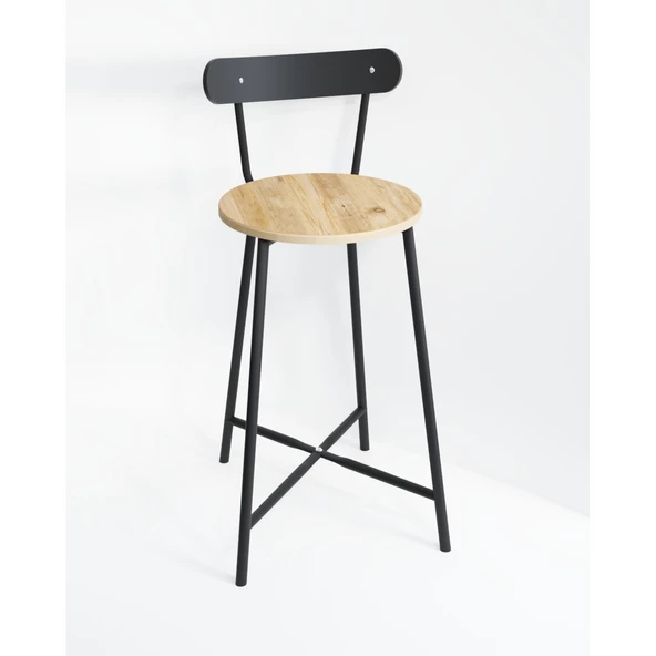 Eportatif Bar Sandalyesi Oval Mutfak Taburesi Çam 1511 - 5