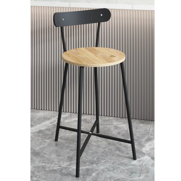 Eportatif Bar Sandalyesi Oval Mutfak Taburesi Çam 1511