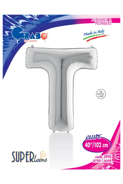 T Harf Grabo Gümüş Folyo Balon 102 cm - Resim 4