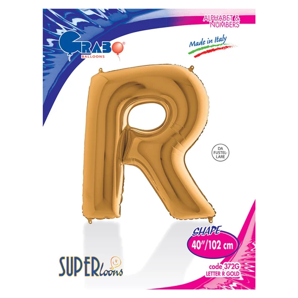 R Harf Grabo Altın Folyo Balon 102 cm - Resim 2